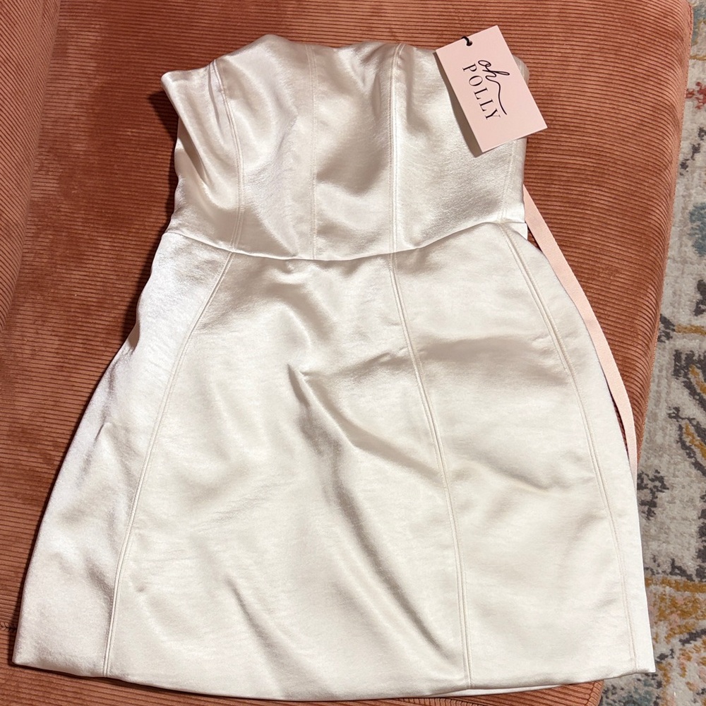 Oh Polly Ivory Satin Strapless Dress
